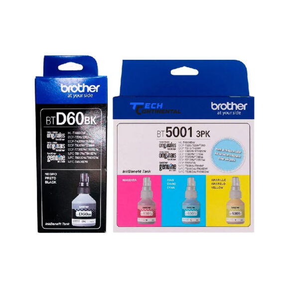 Tinta Brother BTD-60BK Negro y pack BT-5001 Cyan Magenta Yellow Original